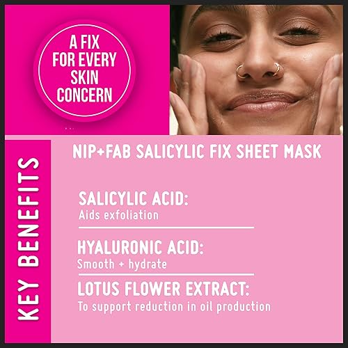 Miniatura 7 de Nip + Fab - Máscara facial de ácido salicílico para cara, ácido hialurónico, flor de loto, máscara facial BHA, multicolor, 0.8 onzas líquidas