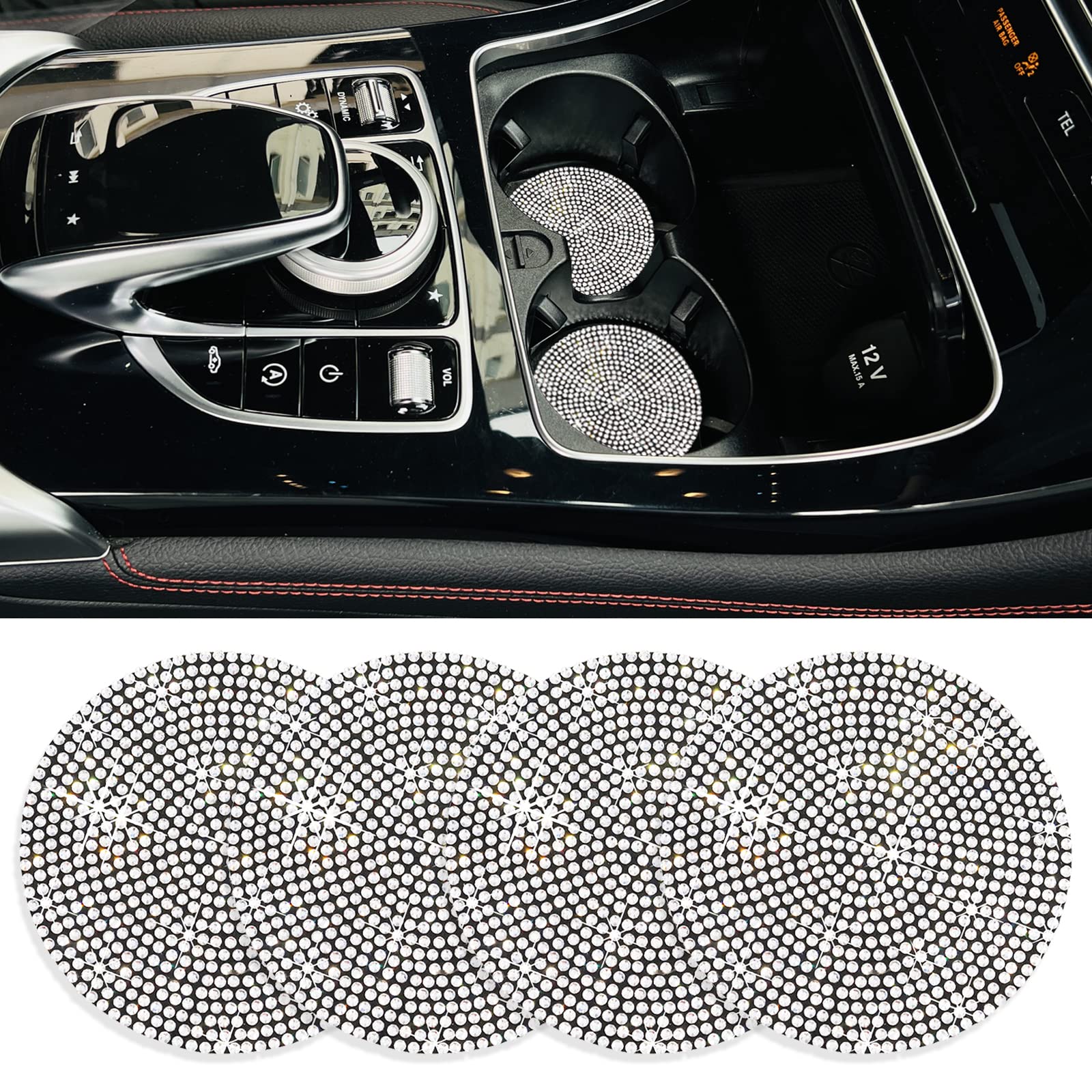 Flaconi Sottobicchieri Per Auto Da 4 Pezzi,Inserto Portabicchieri Per Auto,Sottobicchieri Per Auto Per Portabicchieri,Accessori Interni Per Auto Sottobicchiere Per Auto (Rosso