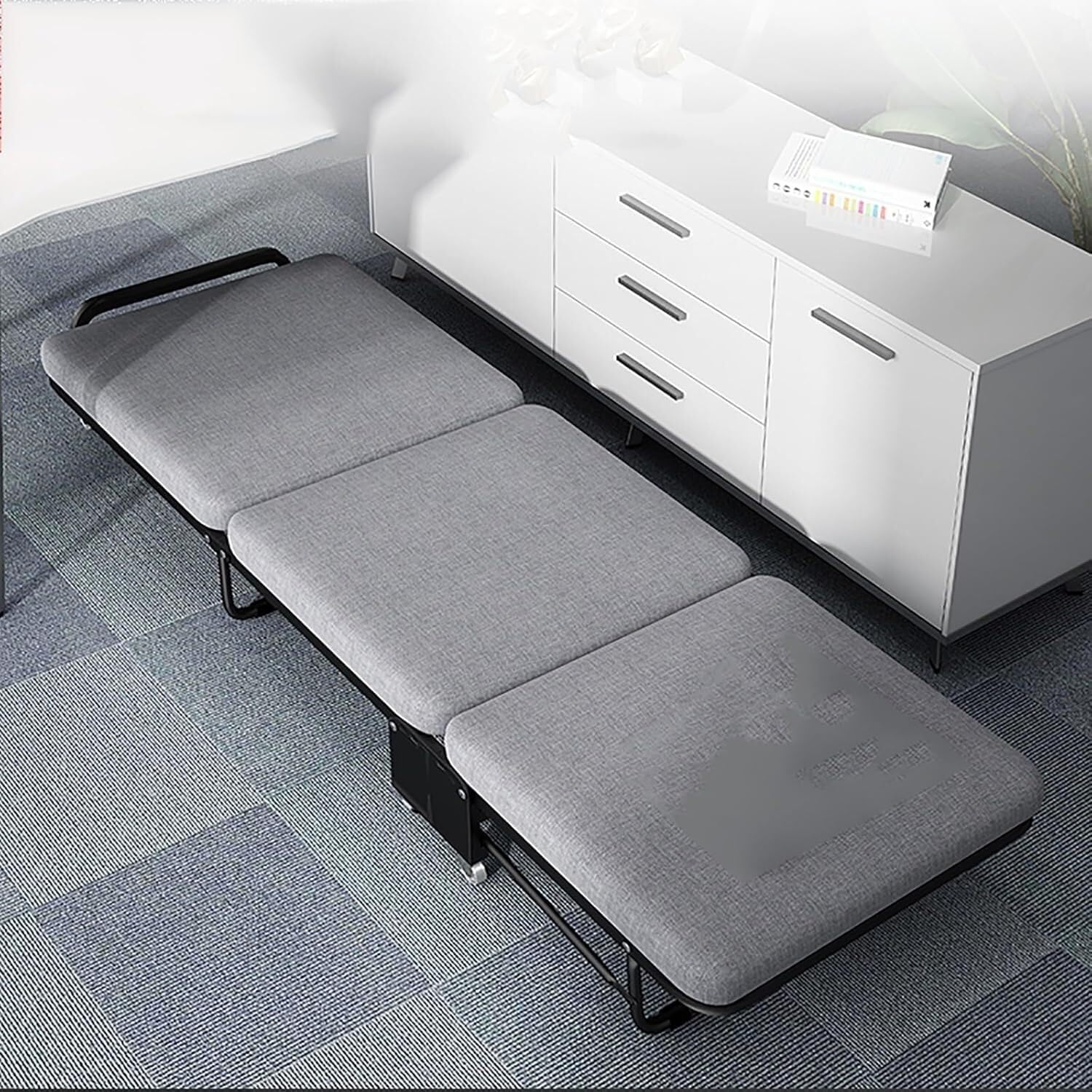TIST Lightweight Folding Bed Portable Folding Bed with Foam Mattress - Compact Single Pull-Out Camping Cot On Wheels for Adults Camping Folding Bed(Grey,180x75x27cm)