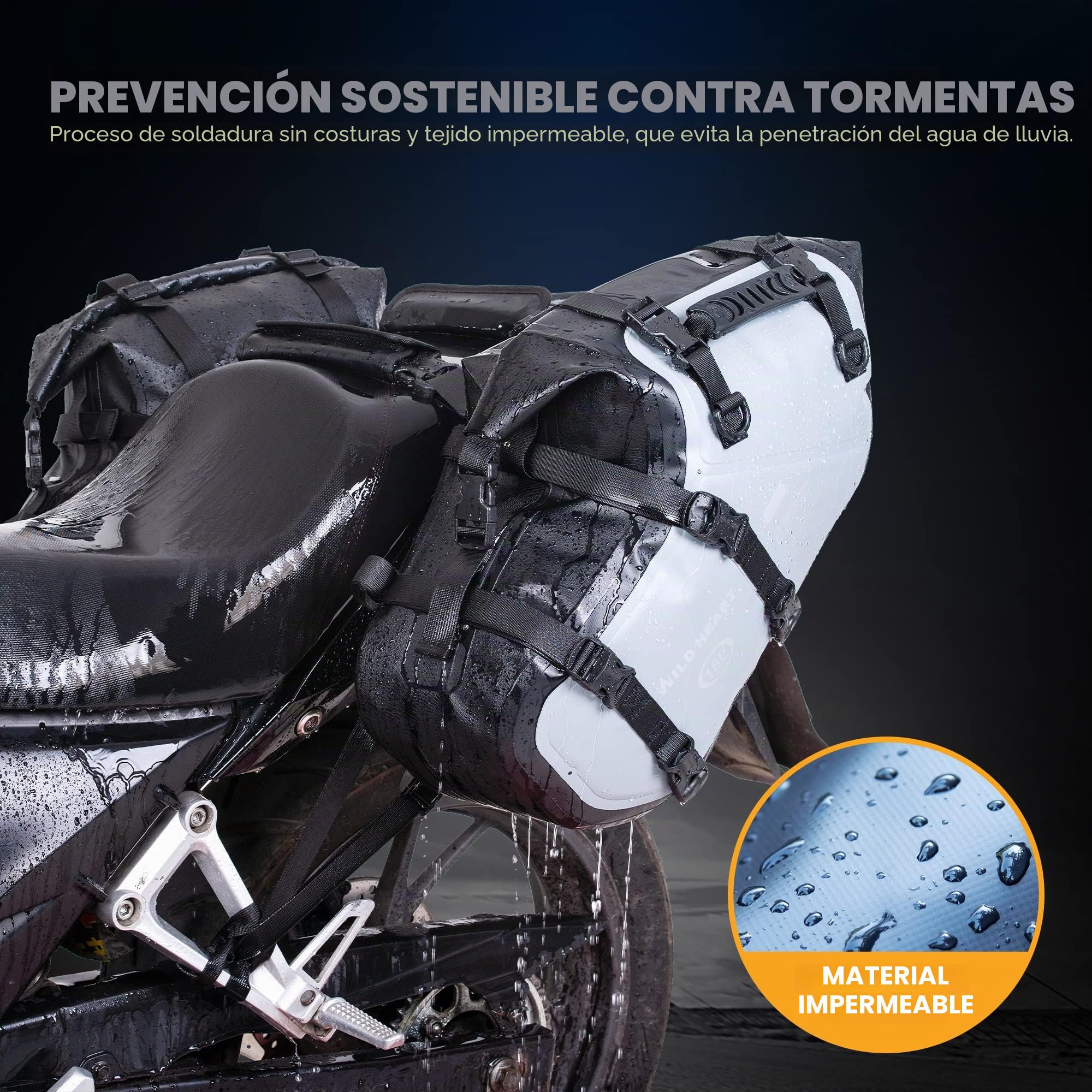 WILD HEART Alforjas para Motocicleta Impermeable 18L Bolsa Sillin Moto Compatible con la Mayoría de los Portaequipajes para Motocicletas, Maletas Laterales para Adventure, Street, Sports (un par)