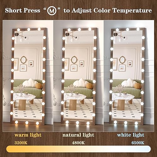 Miniatura 13 de ANYHI Full Length Mirror with Lights, 63" x 24" Full Lenth Vanity Mirror, 22 LED Bulbs, 3 Color Lights, Dimmable, Aluminum Thick Frame, for Dressing