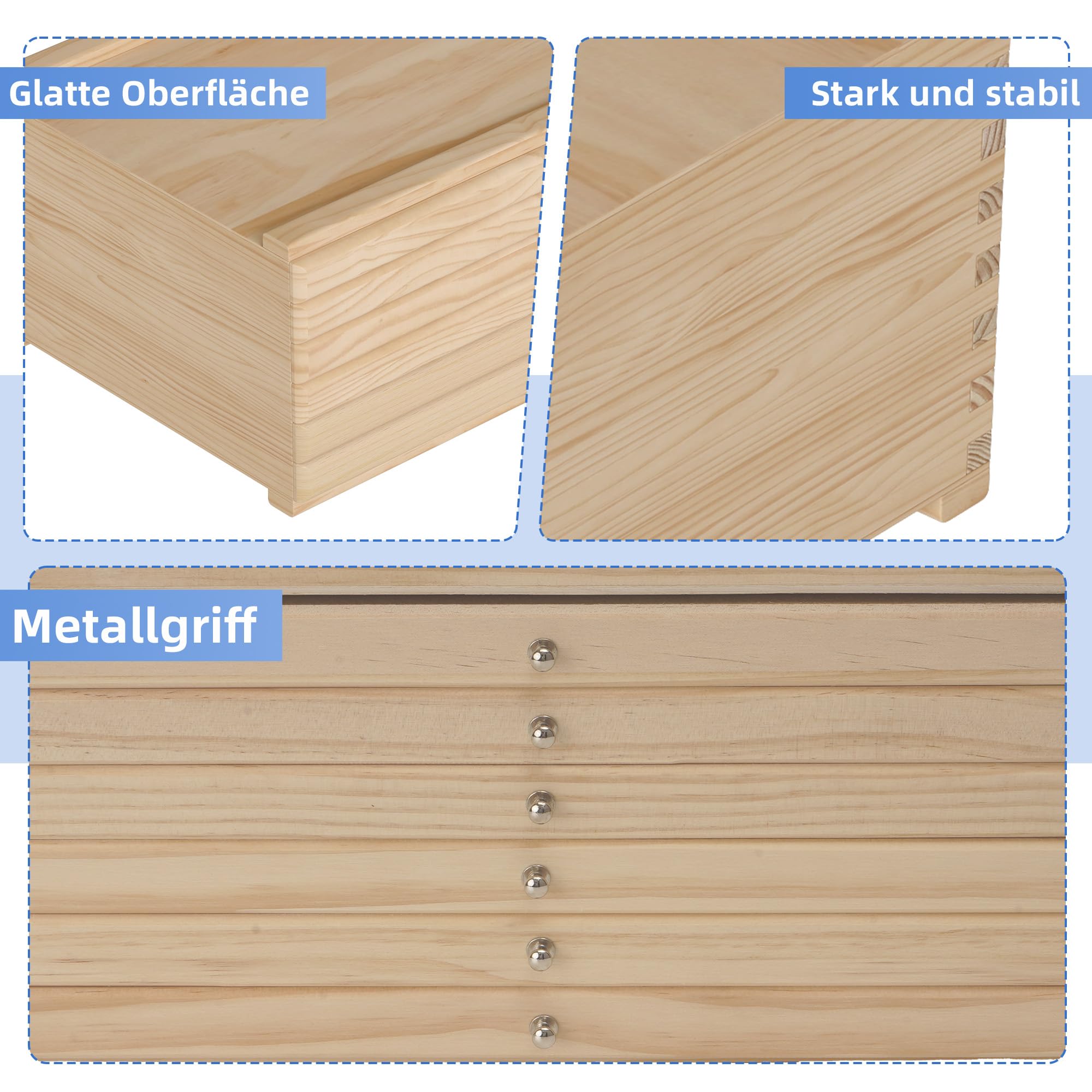 Aufbewahrungsbox für Künstler 6 Schublade 40×25.5×15.5cm Schubladen Organizer Holz Schubladenbox Werkzeugkiste für Künstlerbedarf, Acrylmalerei Zubehör, Malutensilien, Jewelry, needlework tools