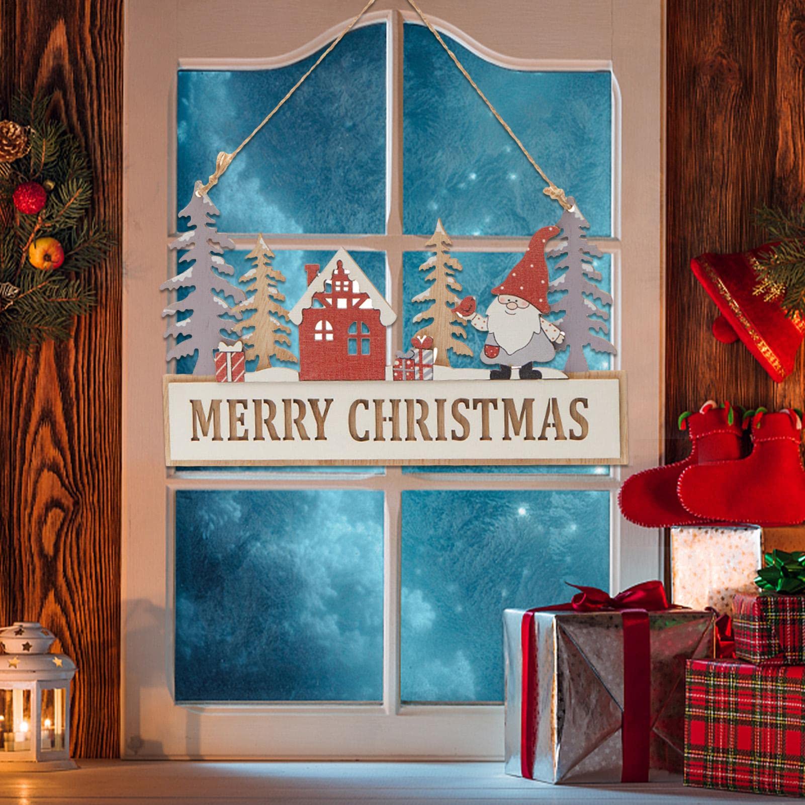 Decorazione per porta di Natale, con scritta in inglese Babbo Natale in legno, decorazione per porte natalizie, decorazioni per feste e feste