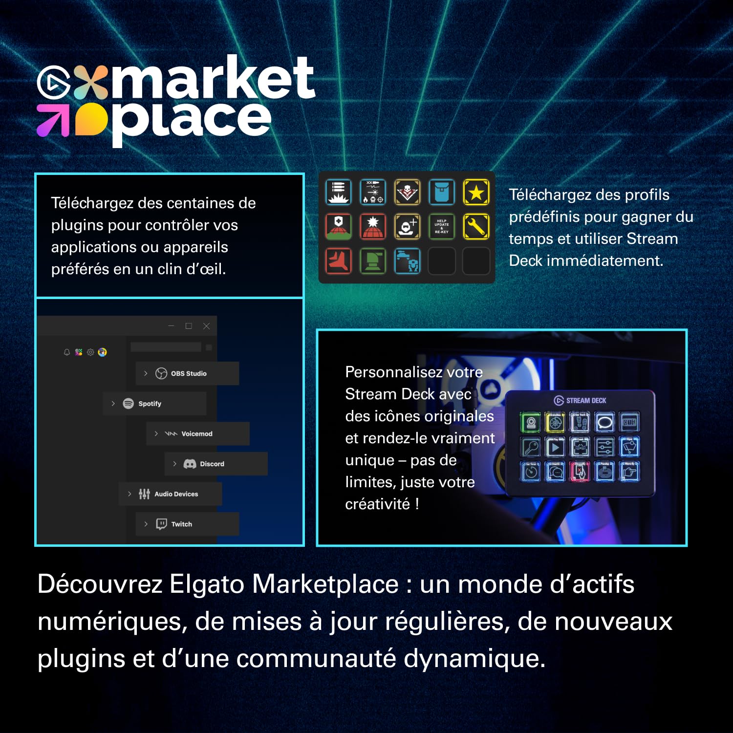 Elgato Stream Deck Scissor Keys – Contrôleur de Flux avec Touches Macro Personnalisables pour OBS, Twitch, Discord, Teams, Photoshop et Plus: Windows 10, macOS 13 ou Plus