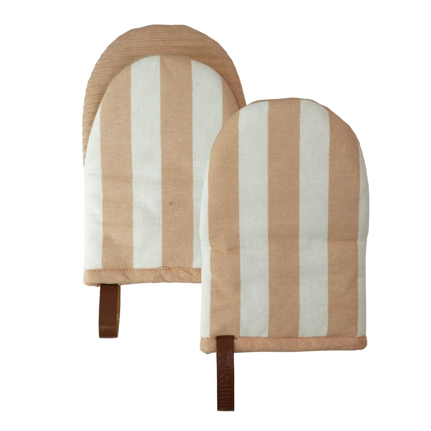 Folkulture Mini Oven Mitts Heat Resistant | (5.75 x9) Set of 2 Latte Short Oven Mitts with Hanging Loop | 100% Cotton Oven Gloves | Kitchen Mittens, Latte Small Silicone Oven Mits