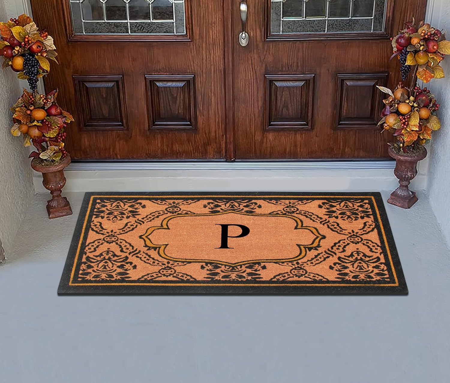 A1HC Natural Coir Monogrammed Doormat Anti-Shed Treated Durable Front Door Mat for Outside Entrance, Heavy Duty, Thin Profile, Easy to Clean, Long Lasting, Entrymat, 30" x 60" - P