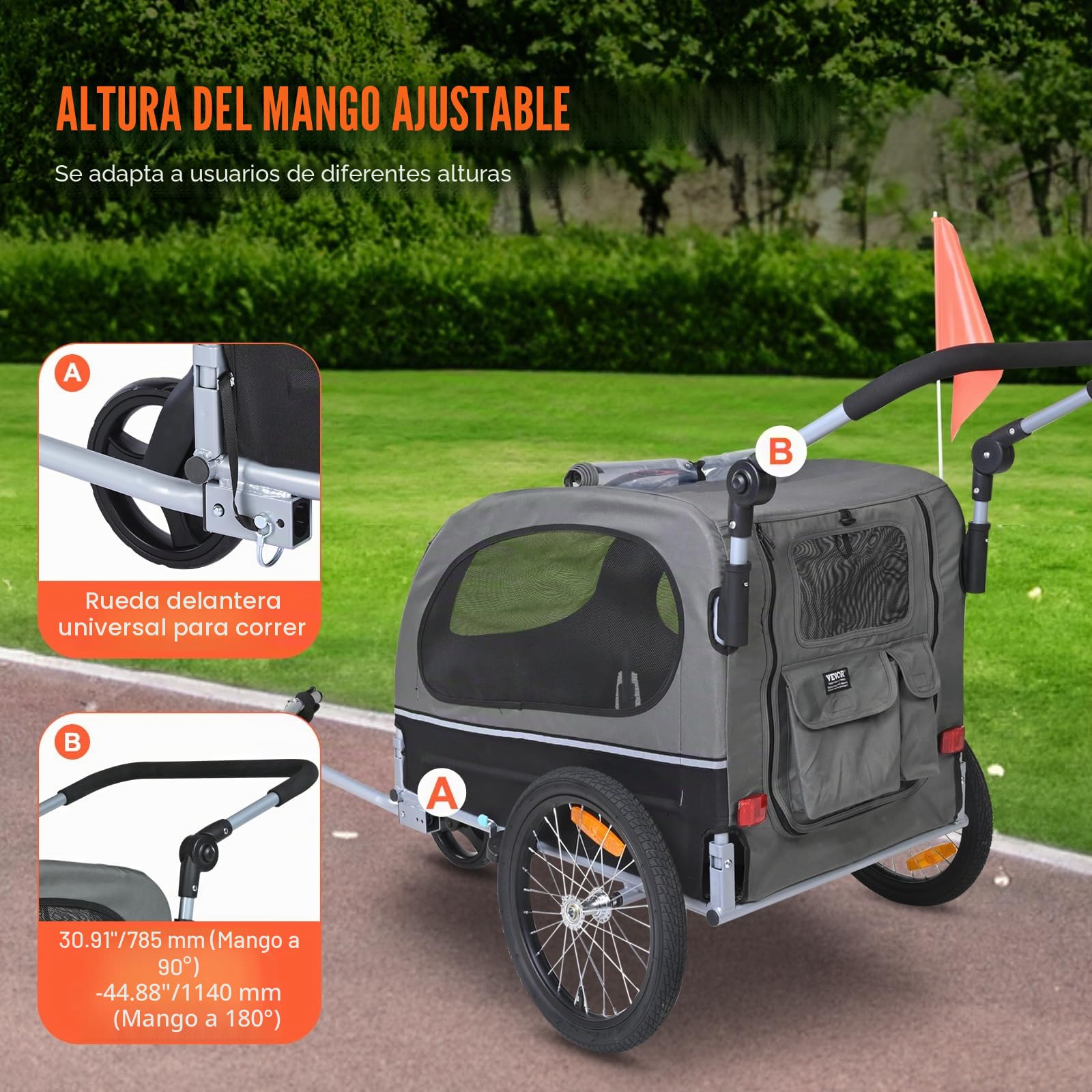 VEVOR Remolque para Perros 2 en 1 de Acero al Carbono + Tela Oxford 600D + PP Plegable Remolque Bicicleta para Perros