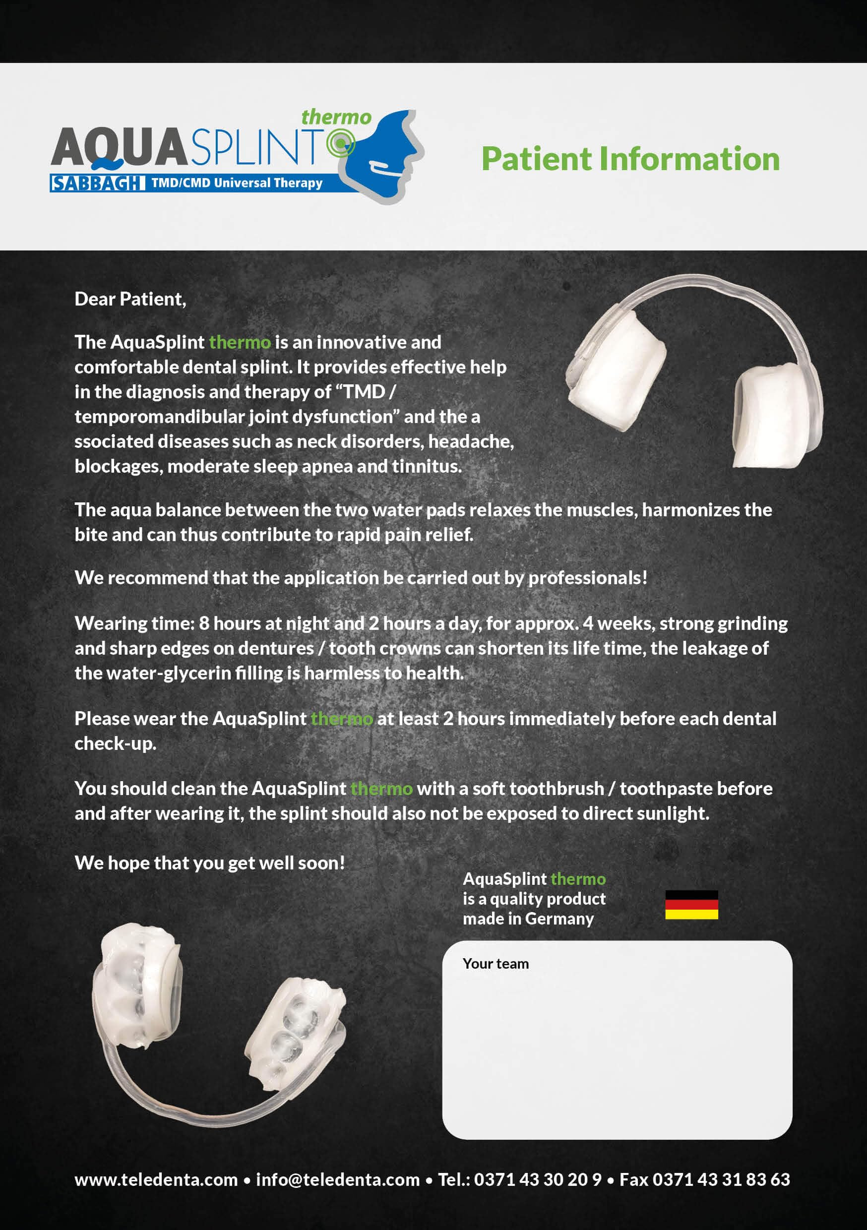 thermo vorgefertigte CMD-Aufbiss-Schiene, Soforthilfe bei Kiefergelenkschmerzen, Muskelentspannung, unterfüttert, nicht gegen Knirschen, Made in Germany