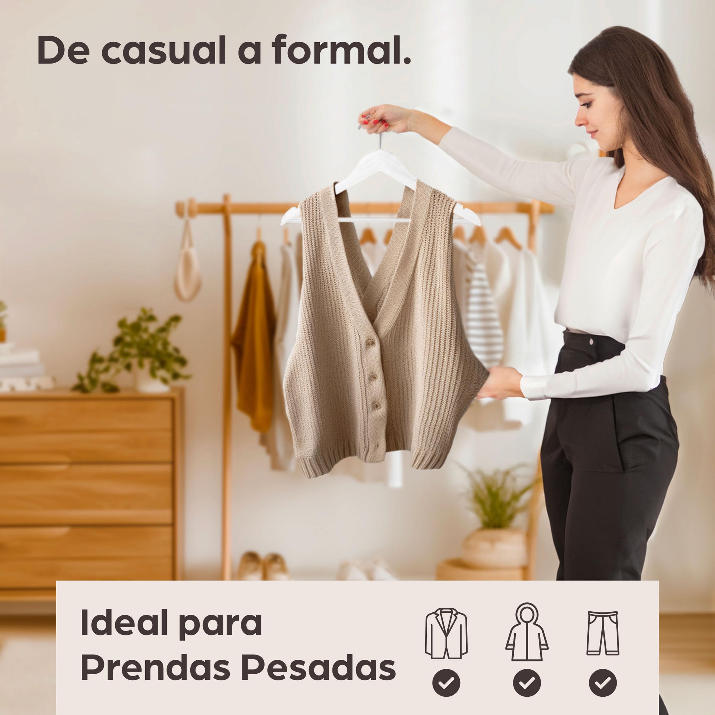 Praknu 20 Perchas de Madera Blanca - Gancho Giratorio 360° - Ranuras en los Hombros - con Barra para Pantalones - Madera Maciza Certificada FSC | Protege la ropa, gancho giratorio de 360 °, muescas para tirantes, madera maciza FSC para trajes y camisas