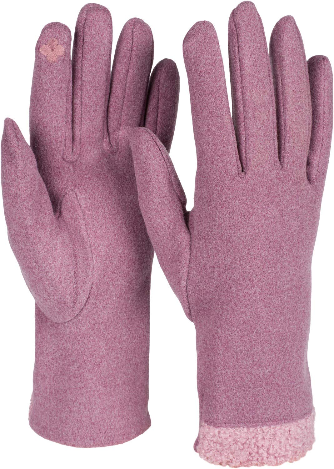 styleBREAKER Women Touchscreen gloves with teddy fur on hem and fleece lining, warm gloves, winter 09010034, Colour:Mauve