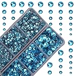 10000Pcs 2-Boxes Mixed Size Hot Fix Round Crystals Gems Glass Stones Hotfix Flat Back Rhinestones with Tweezers and Picking Pencil (Aquamarine)