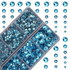 10000Pcs 2-Boxes Mixed Size Hot Fix Round Crystals Gems Glass Stones Hotfix Flat Back Rhinestones with Tweezers and Picking Pencil (Aquamarine)