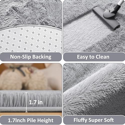 Miniatura 3 de EVOIONOS Alfombra redonda gris para dormitorio, 4 x 4 pies, alfombra circular suave y esponjosa para sala de estar, alfombra circular lanuda de