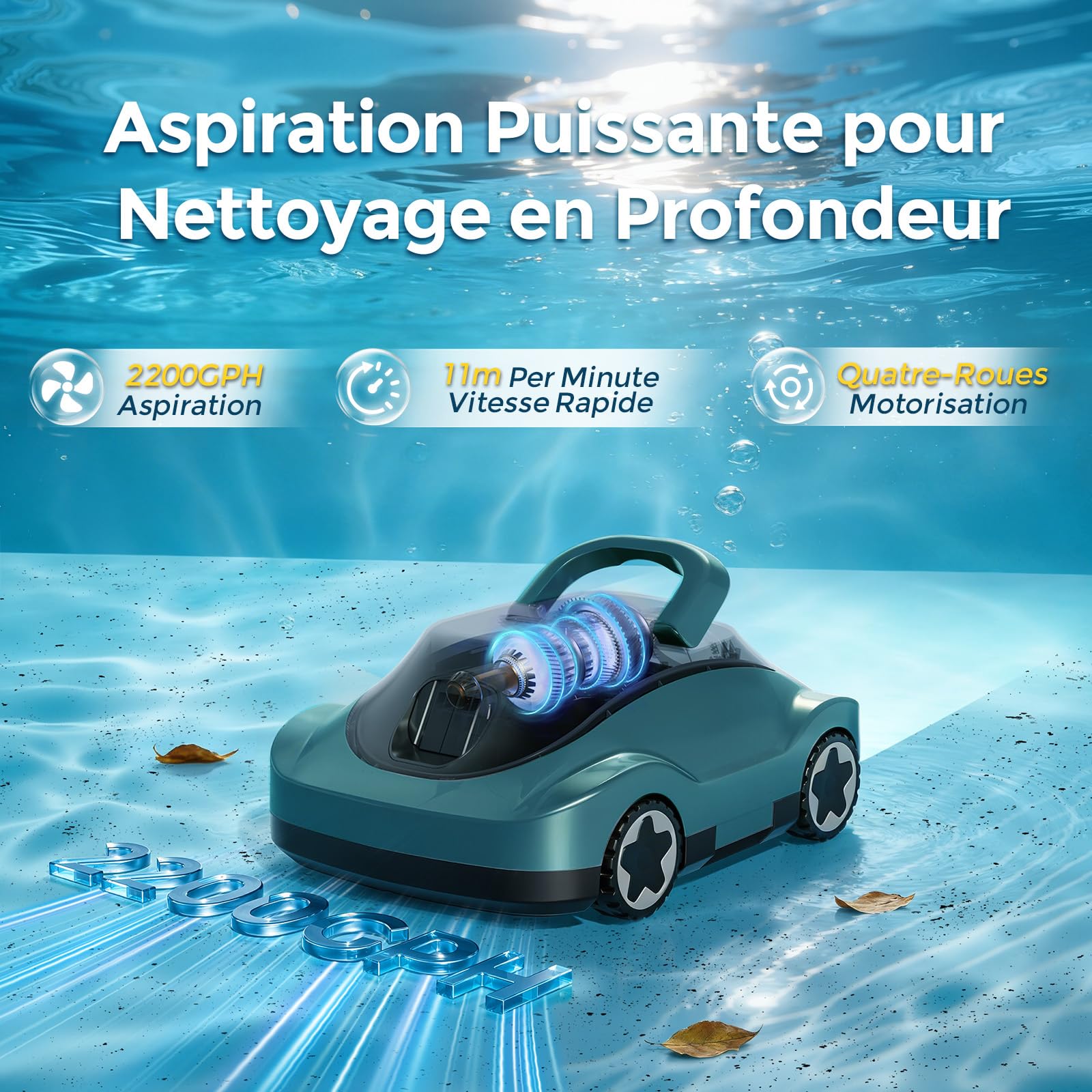 Poolroboter, Kabelloser Poolsauger Akku, Akku Poolroboter Kabellos, 180 Min Laufzeit, Starke Saugkraft, Intelligente Navigation, Ultrafeine Filtration, Auto-Parking, Poolsauger für Aufstellpool 200m²