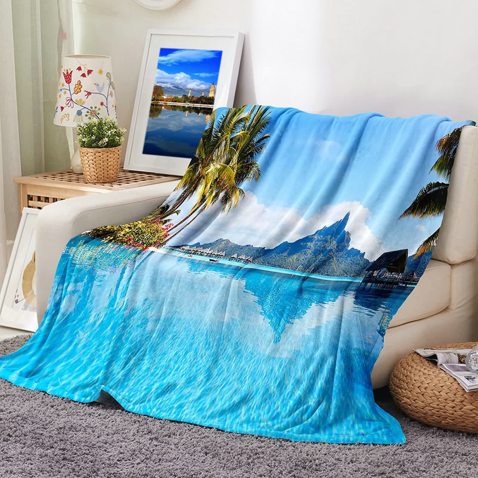 Aeici Couverture Polaire, Couvertures Polaires en Flanelle Couverture 180x200 cm Mer Montagne Cocotier Couverture de Canapé Cadeau pour Adultes et Enfants