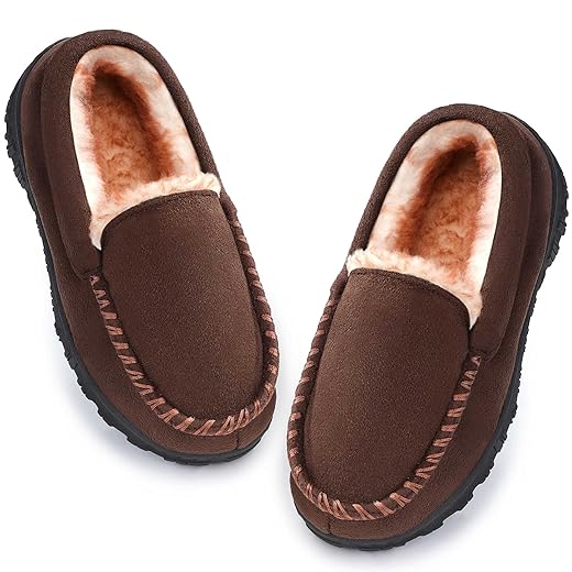 Boys & Girls Moccasin Memory Foam Kids House Slippers - Nonslip Indoor & Outdoor