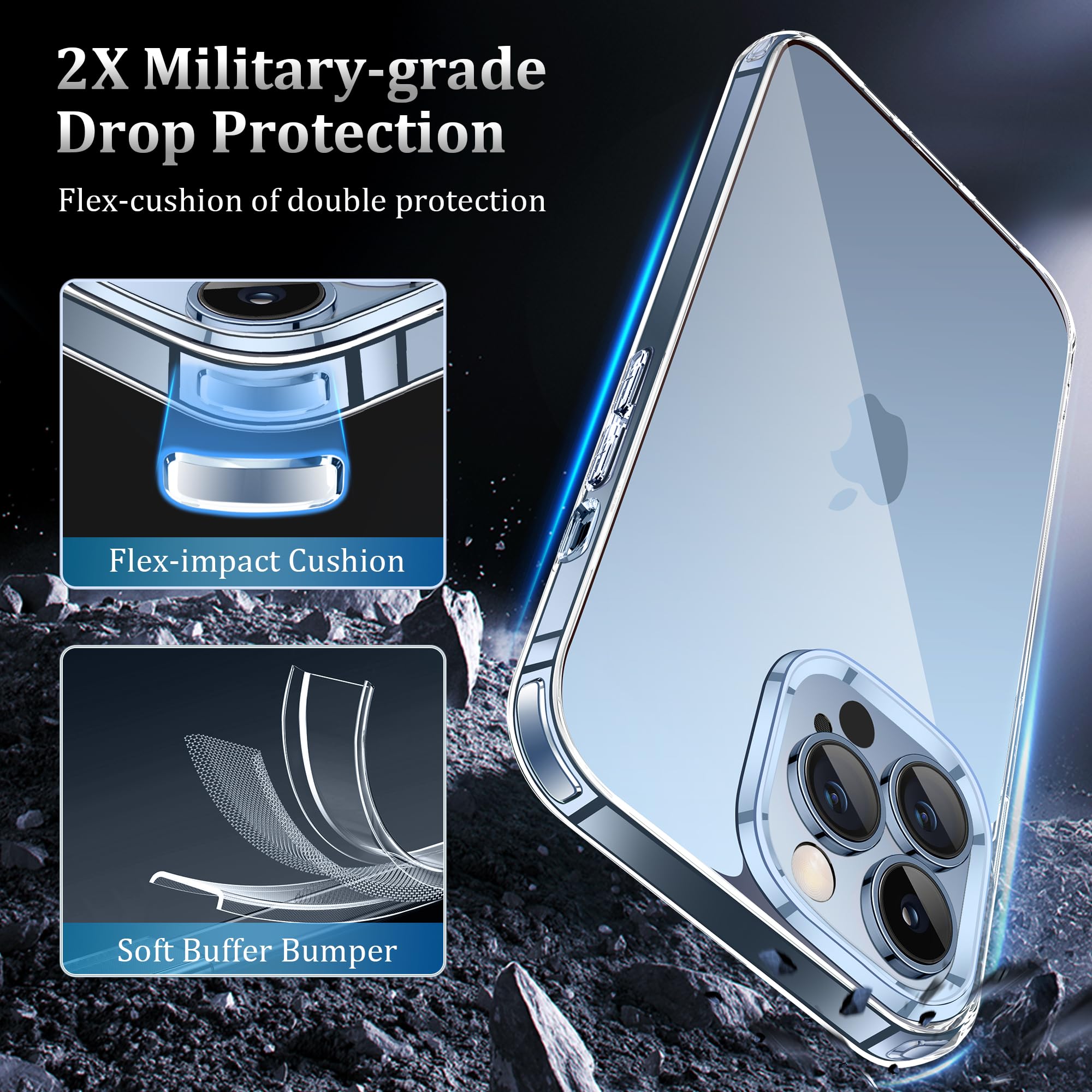 Niphabe per Cover iPhone 15 Pro 6.1 Trasparente con 2 Vetro Temperato, Anti Ingiallimento Hard PC Custodia Anti-Graffio Protettiva Case Antiurto Custodia Bumper TPU Cover iPhone 15 Pro Trasparente