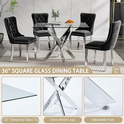 Miniatura 60 de Mesa de comedor de cristal de 51 pulgadas para 4, mesa de comedor rectangular contemporánea con parte superior de vidrio templado y patas de acero