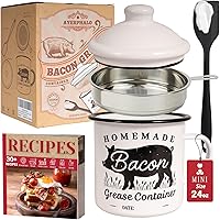 Vista 11 de Recipiente para grasa de tocino con colador - Con espátula de silicona de grado alimenticio de 24oz, recipiente rústico de grasa esmaltado