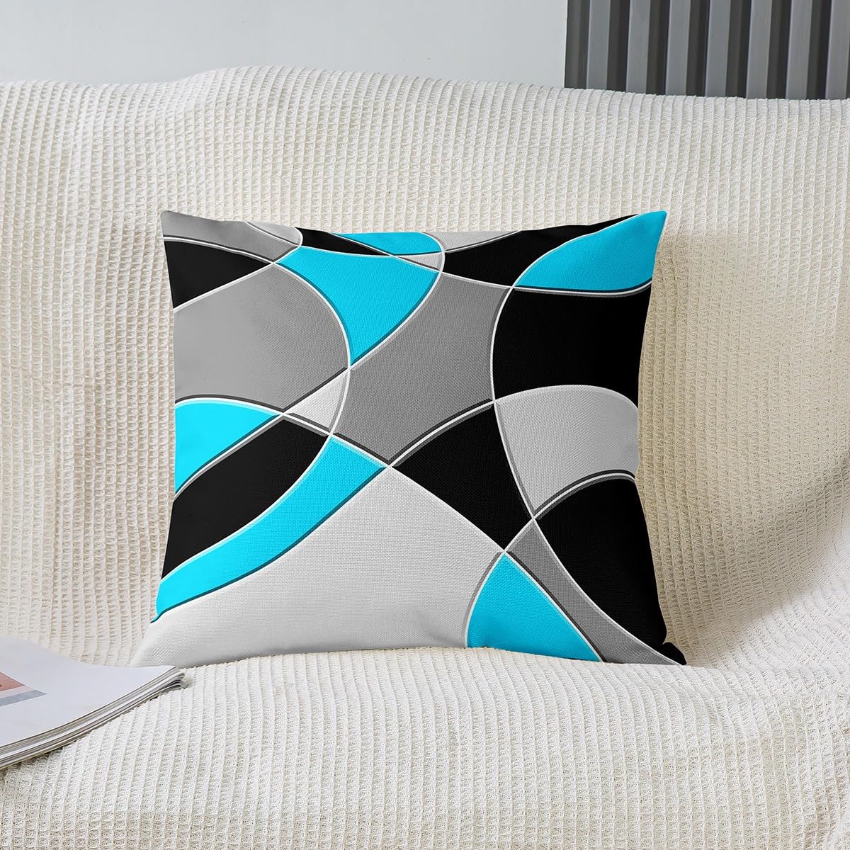 Housses de coussin pour salon et chambre déco géométrique bleu