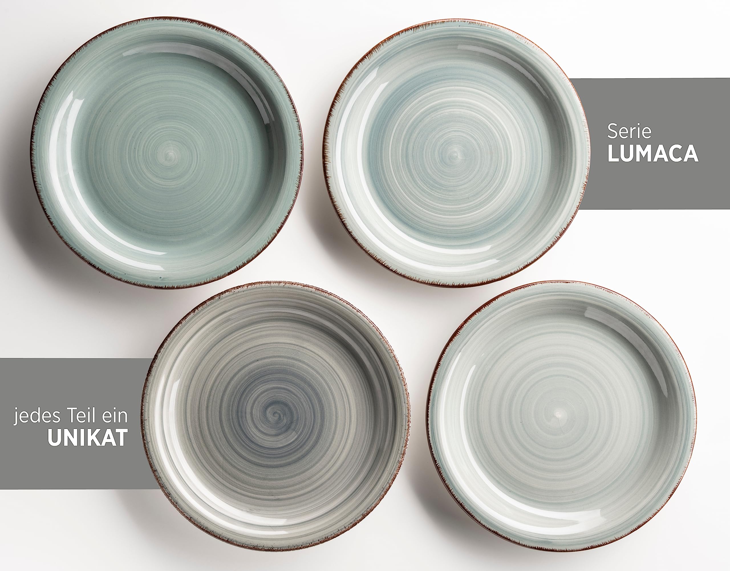 MÄSER 931612 Bel Tempo II 30-teiliges Vintage Geschirr Set für 6 Personen, handbemaltes Keramik Kombiservice in Blau, Steingut, Rauchblau