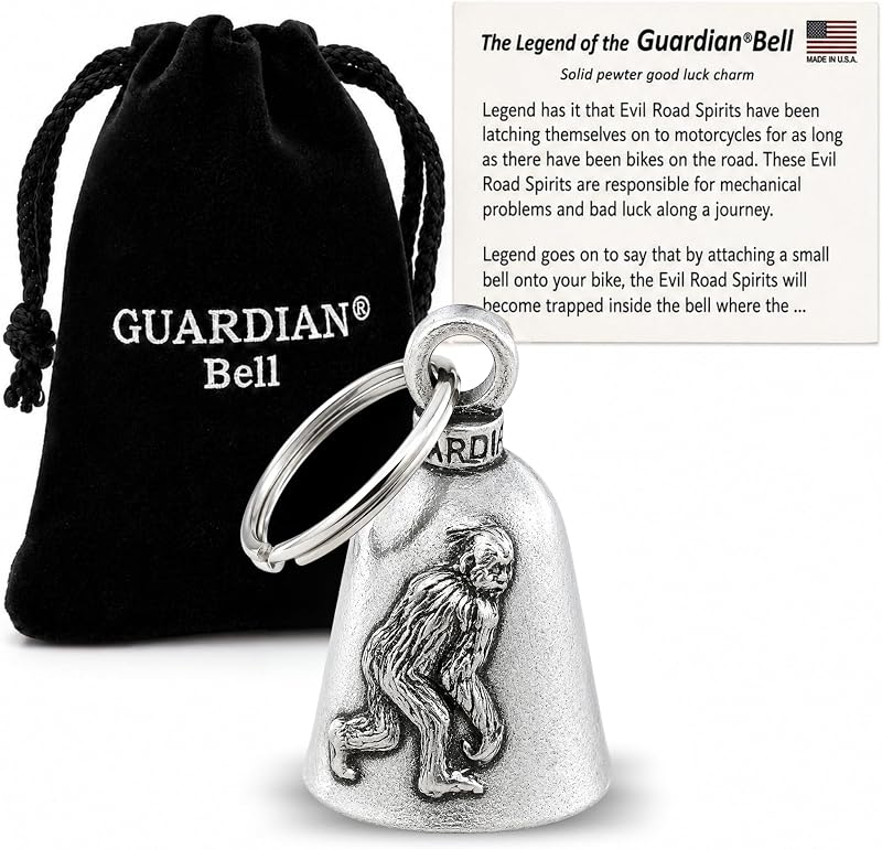 Chaveiro Sino Guardian Bell Bigfoot/Yeti em Estanho Sem Chumbo com Argola e Bolsa de Veludo Preta