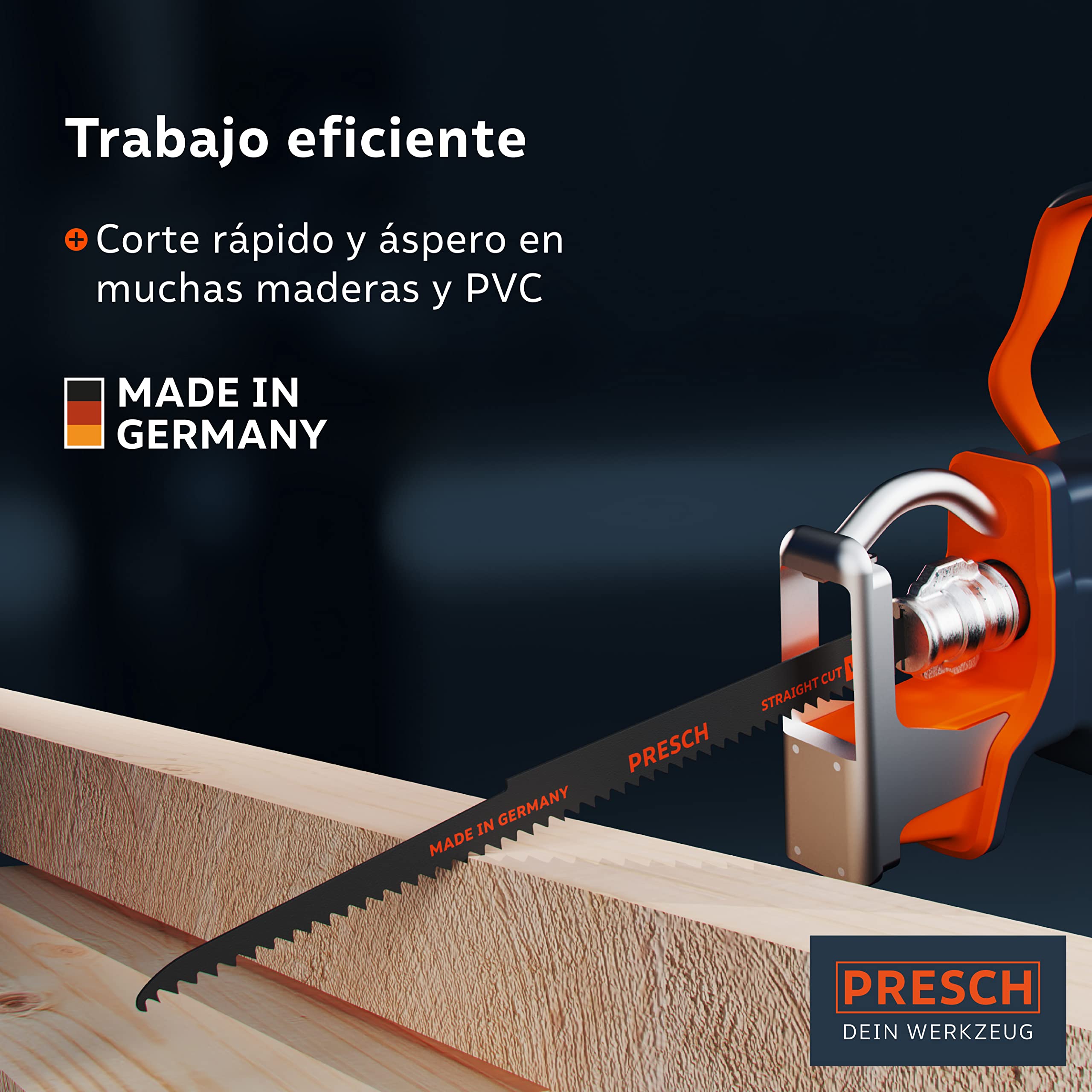 Presch Hojas de sierra sable madera 280mm 10 piezas (largas) - Corte 6-250mm - Hojas de sierra de sable para madera, tubos de PVC y más. - Juego de hojas de sierra con caja incluida
