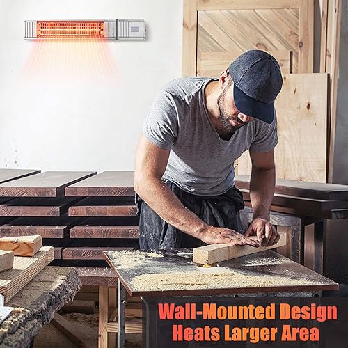 Miniatura 8 de COSTWAY Calentador eléctrico de patio de 1500 W, calentador infrarrojo montado en la pared con control remoto, temporizador de 24 horas, 9 ajustes