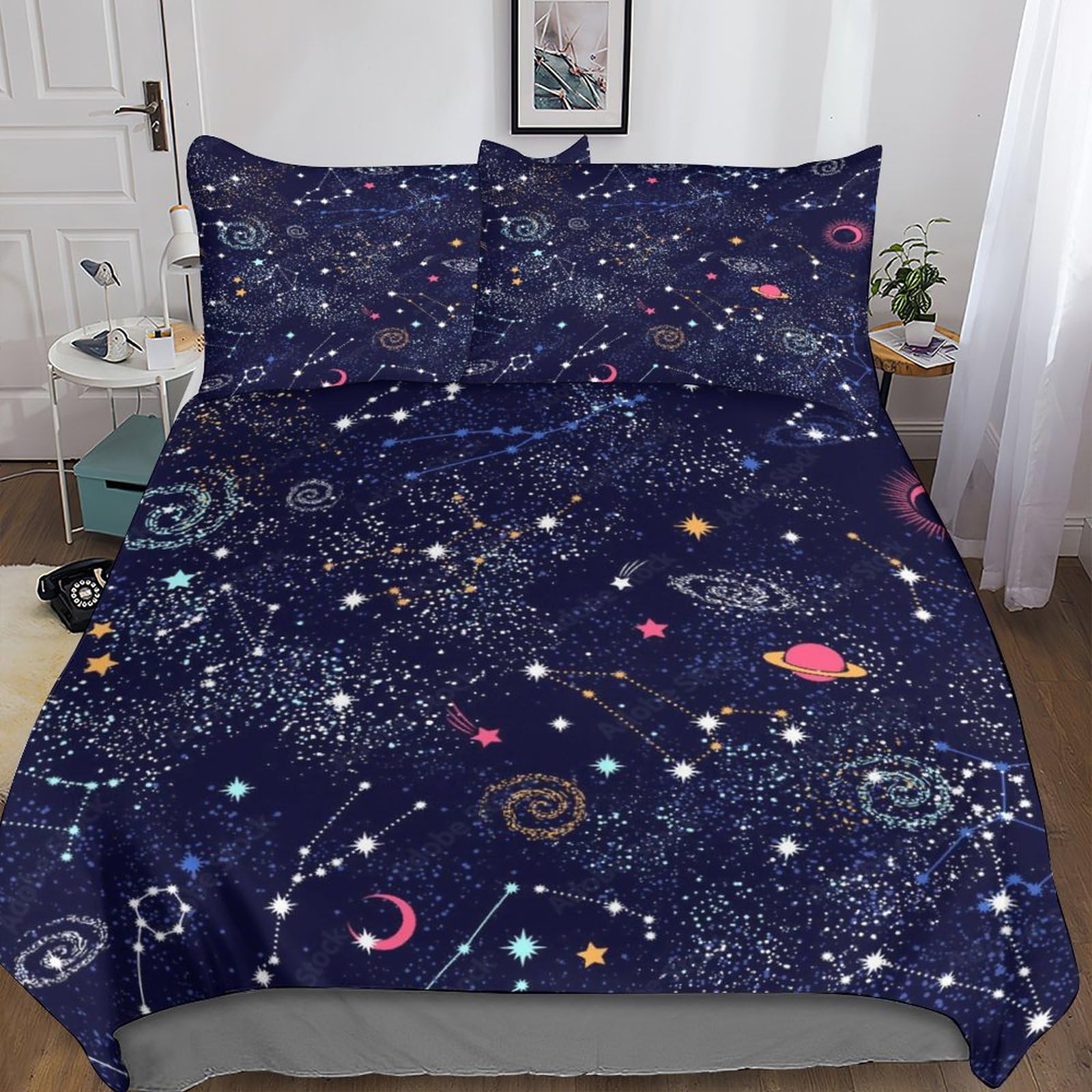 Couette Cosmos anti-glissement parure de lit zippée 220x240cm pour literie enfant