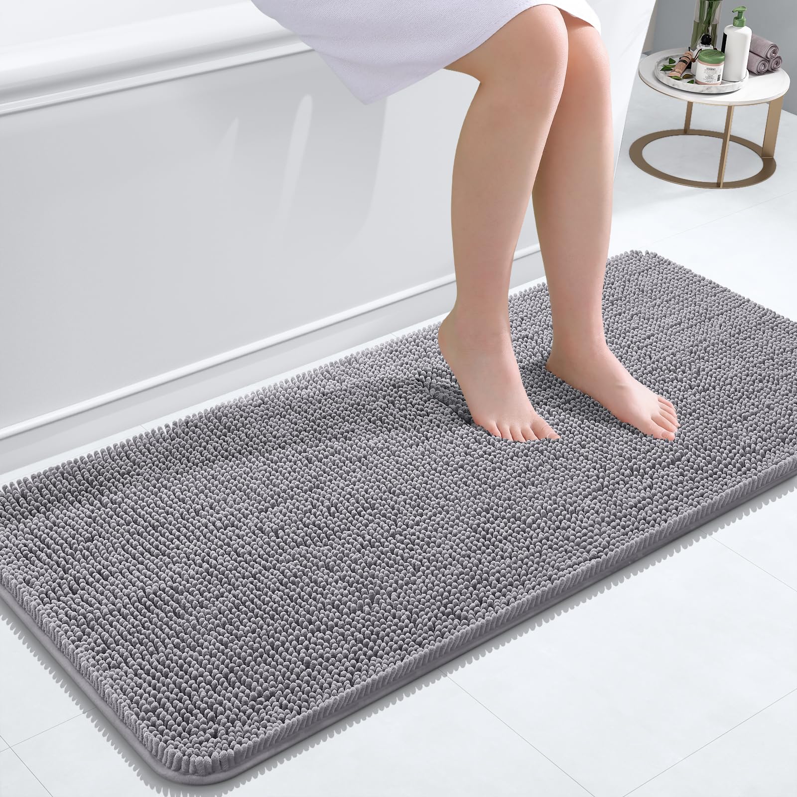 OLANLY Bathroom Runner Rugs 47x20, Extra Soft Absorbent Chenille Bath Rugs | Grey, Quick-Drying Rubber Backing, Machine Washable Long Bath Mat for Bathroom Floor, Tub and Shower, Home Decor Accessories