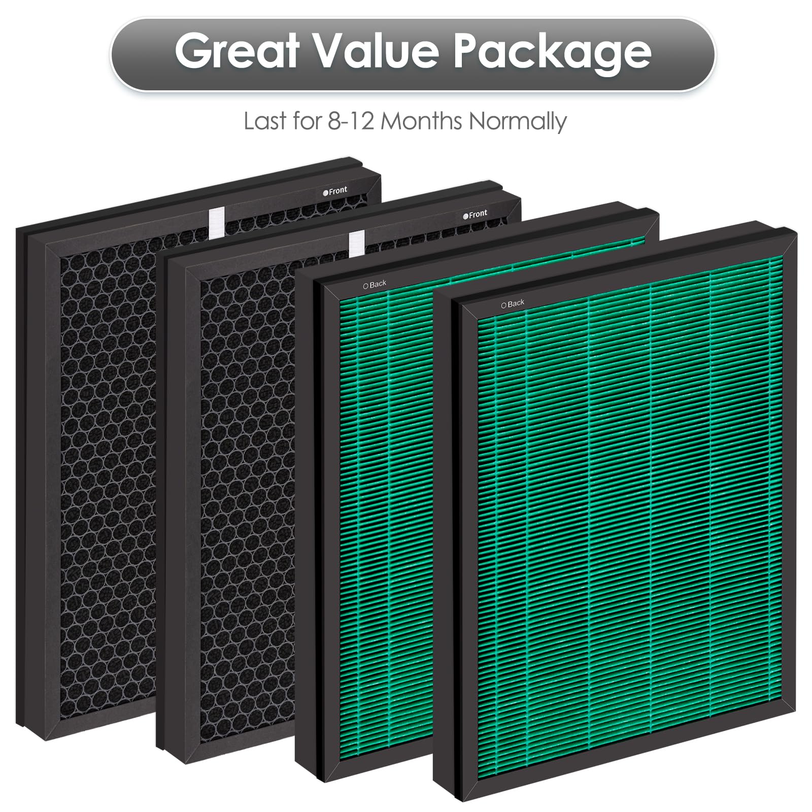 (4 pezzi) Airmega 400 filtri di ricambio per purificatore d'aria Coway Airmega 400, Max2 400 400S 400 (G) 400S (G), Max2 Green True HEPA e filtri ai carboni attivi, AP-2015-FP, 2 set, parte # 3111735