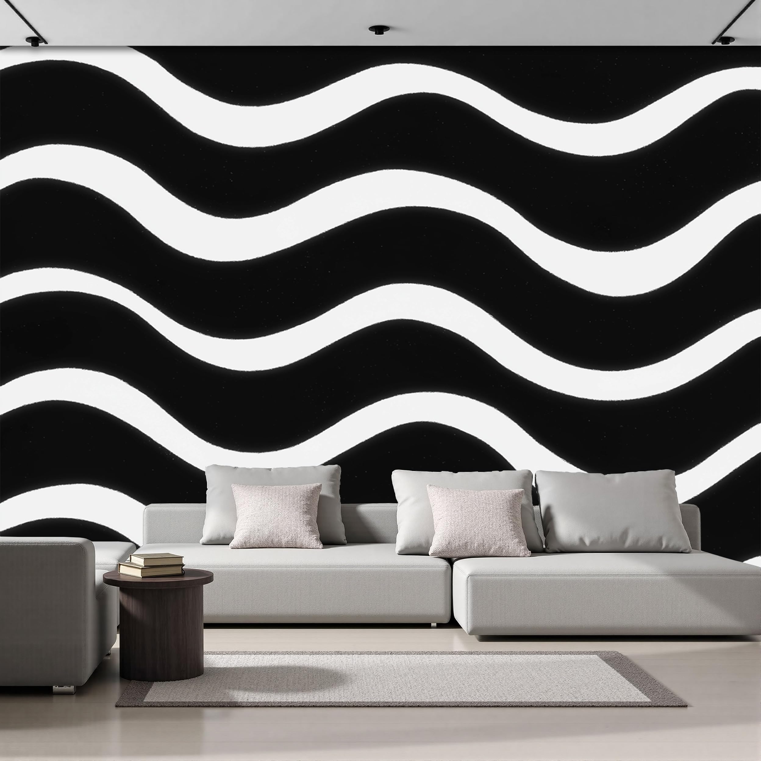 Papier peint panoramique intissé lignes ondulées 350x256cm effet 3D pour grand mur