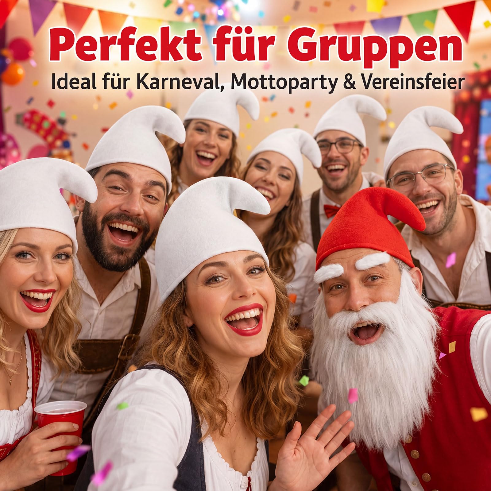 Jadive Chapeaux Nains avec Barbe et Sourcils Bonnet de Nains Chapeaux de Gnome Adulte Costume de Groupe Amusant pour Carnaval Halloween Noël