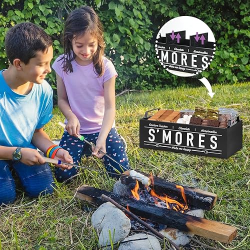 Miniatura 4 de S'Mores Station, Farmhouse Smores Caddy con asas, kit de Smores para hoguera, estación de bar Smores con 5 palitos extensibles para asar