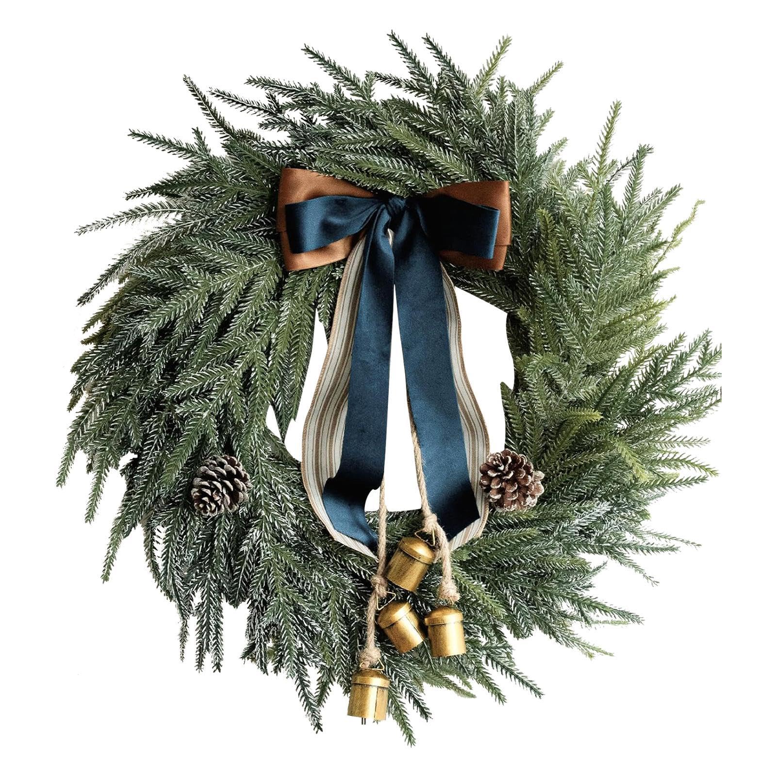 Künstlicher Kiefernkranz, Weihnachtsgirlande, Dekoration, Outdoor-Urlaubsdekoration, dekorativer Glockenkranz mit Schleifenband, Weihnachtsdekoration, Girlanden für Kinder, Erwachsene, Familie