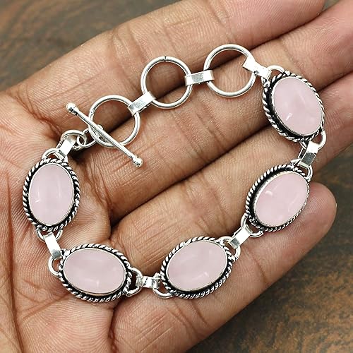 Miniatura 4 de Oval Shape Natural & Synthetic Gemstones 925 Silver Plated Handmade Link Bracelets for Women - Birthstone Vintage Style Bohemian Adjustable Bracelet