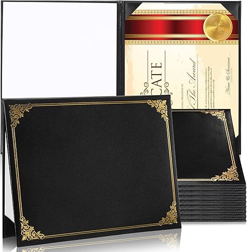Zhanmai 12 piezas de cuero para certificado de diploma de 8.5 x 11 pulgadas, cubierta con borde de lámina dorada para certificado, certificado de