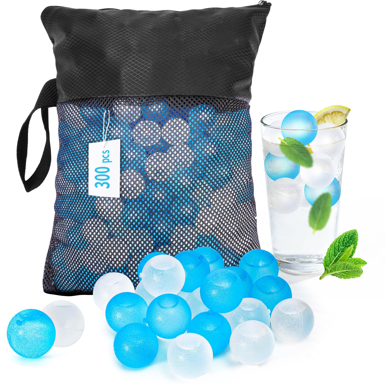 VOGVOG Reusable Ice Cubes for Coolers, Blue/White, Round, 300 Pack
