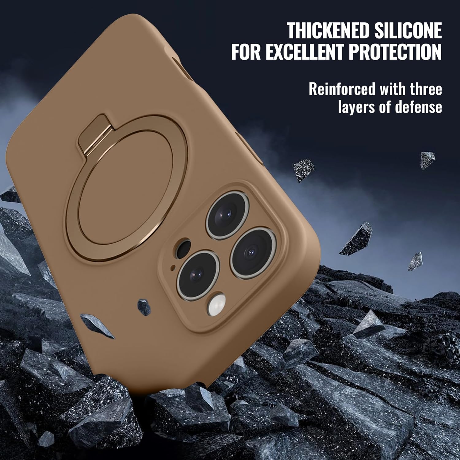 for iPhone 16 Pro Max Case Stand, Slim Comfortable Liquid Silicone Phone Cases for iPhone 16 Pro Max Compatible with MagSafe Magnetic Ring Kickstand Full Camera Protection 6.9", Titanium