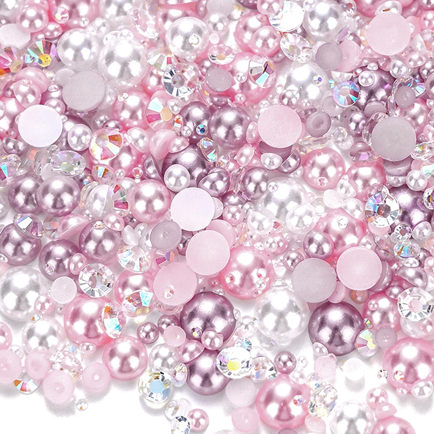 30g Mix Flat Back Pearls and Rhinestones, Mixed Size Pearls for Crafting Pink Flatback Pearl Rhinestones for DIY Crafts Face Makeup Nail Art Clothes Shoes Cups (3mm-10mm) โ image 1