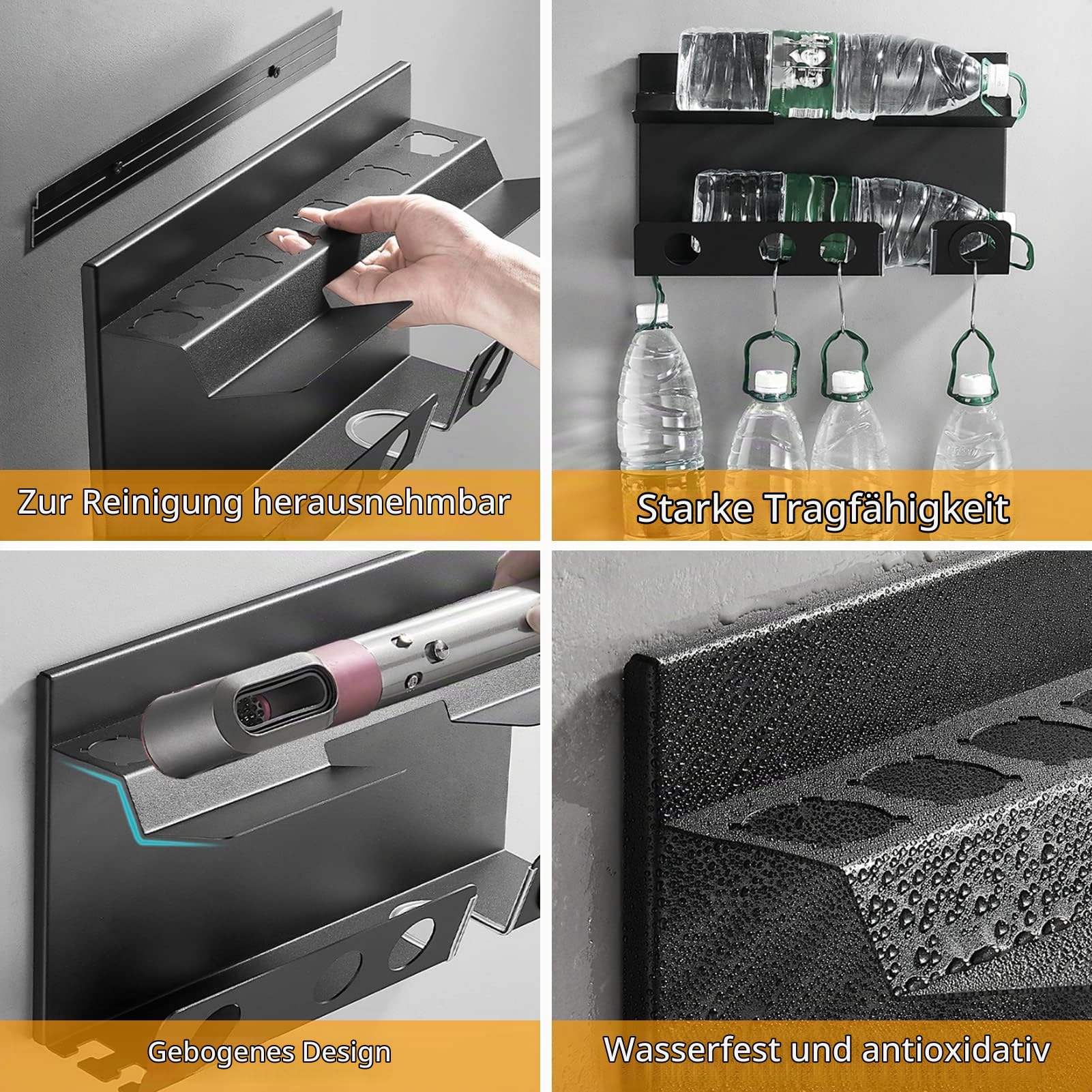 Bocguy 2 In 1 Wandhalterung für Dyson Airwrap & Dyson Föhn, Ohne Bohren Dyson Airwrap Halterung mit Kleber & Schraubengruppe, Dyson Haartrocknerhalter kompatibel mit Fässer, Diffusordüsen, Supersonic