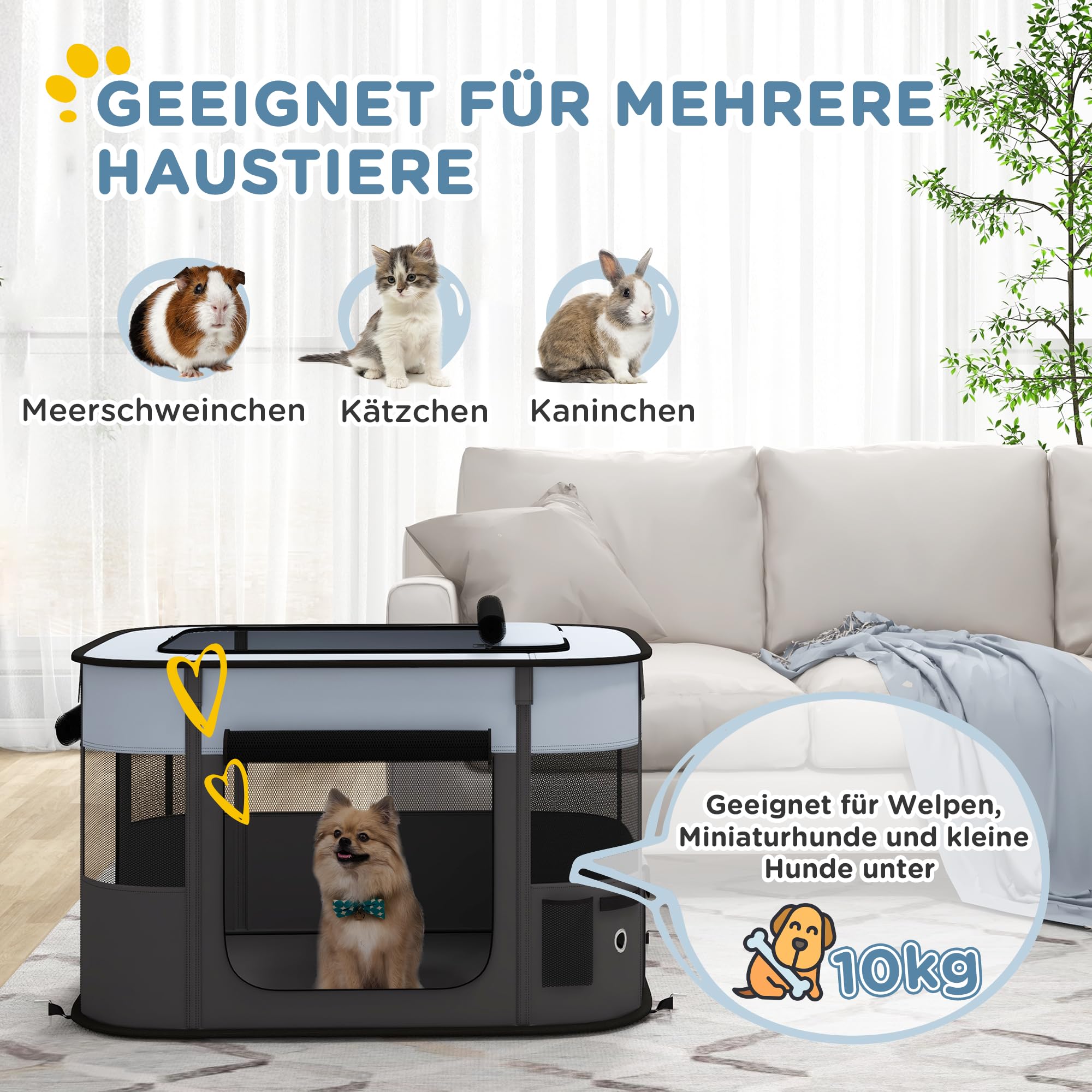 PawHut Welpenauslauf Faltbar aus Oxford-Tuch für Hunde unter 10 kg Grau | Atmungsaktiver Netzstoff, Welpenlaufstall, Laufgitter Hundelaufstall, Terlaufstall, Laufstall für Katzen, Indoor & Outdoor