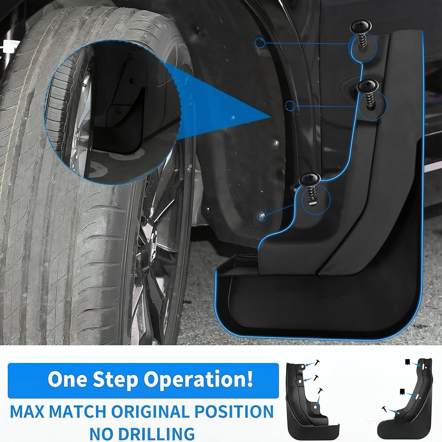 No-Drill Mud Flaps for Honda CR-V 2023 2024 2025 2026 Sport Utility, Heavy Duty Thermoplastic Mud Guards OEM, Front & Rear All Weather No Drilling Required Splash Guards 4PCS Accessories