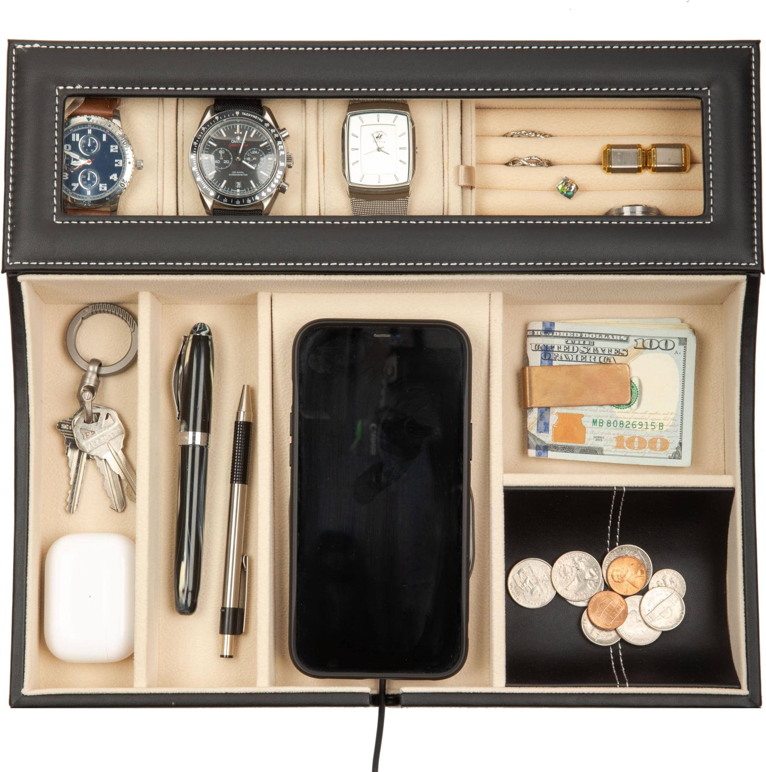 Navigator Valet Tray with Watch Display by HOUNDSBAY