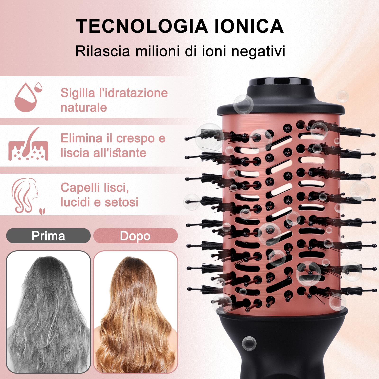 Spazzola ad Aria Calda da Viaggio, Spazzola Phon 700W a 3 Temperature per Lisciare e Arricciare Capelli, Leggera 275g, 110-240V, Inclusa Borsa Portaspazzola + Guanti Termoresistenti