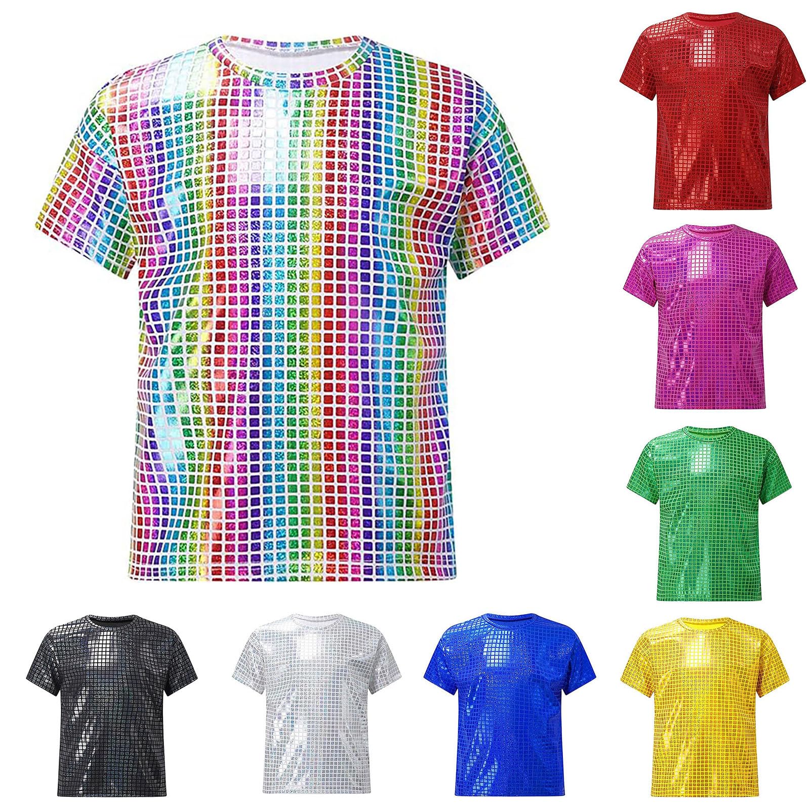 Maglietta a maniche corte per bambini, ragazzi e ragazze, con paillettes scintillanti, scollo rotondo, maglietta a maniche corte, abbigliamento da ballo per carnevale, spettacoli teatrali
