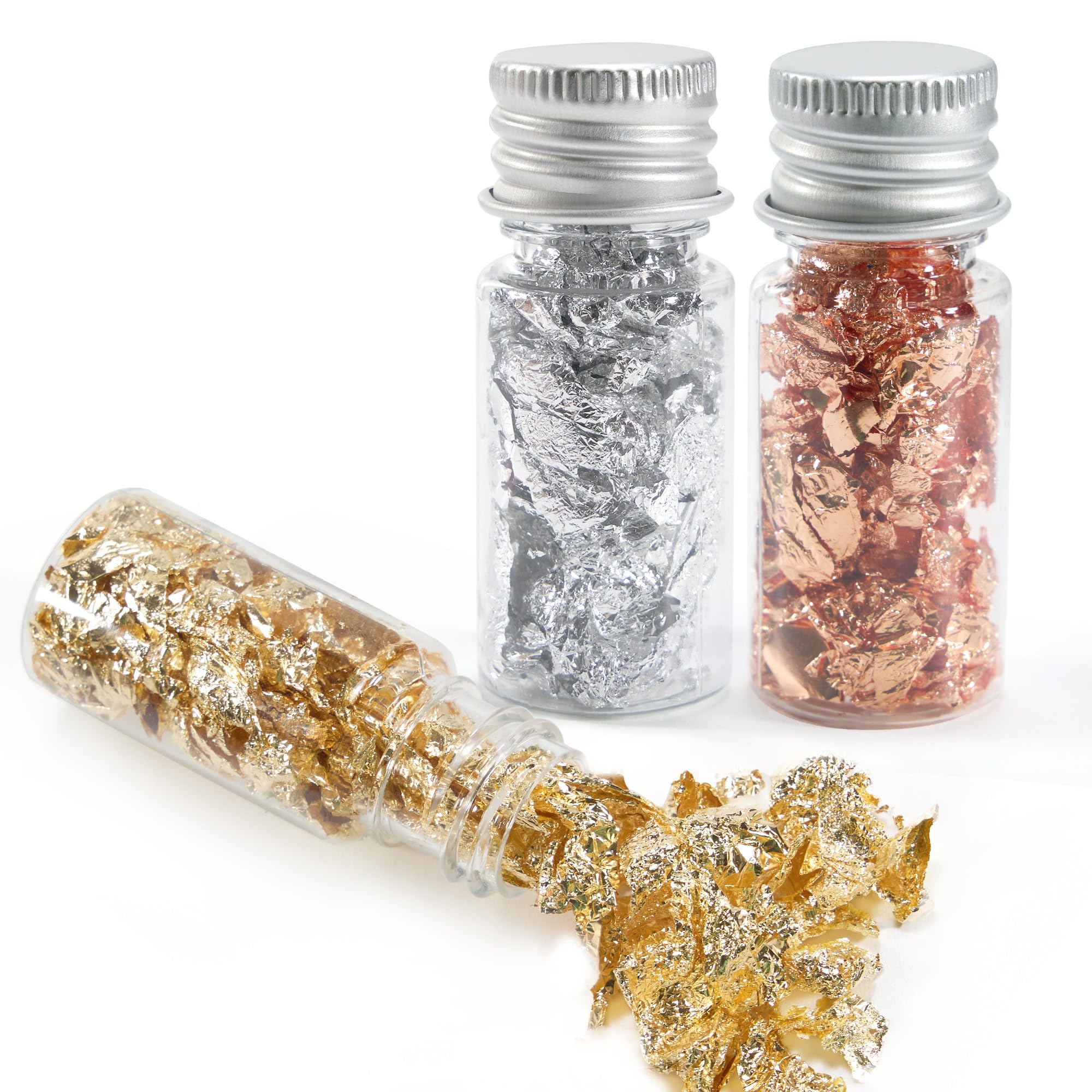 Elalove Blattgold Flaschen-Set Blattgold Essbar 3 Farben Gold, Silber, Roségold, Goldfolie Dekoration für Mousse-Kuchen Backen Schokolade Kunsthandwerk Dekoration