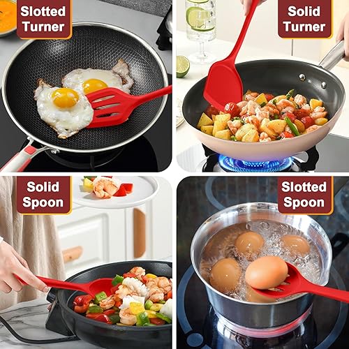 Miniatura 4 de P&P CHEF Juego de utensilios de cocina, 4 piezas de utensilios de cocina de silicona antiadherentes, espátula sólida ranurada resistente al calor