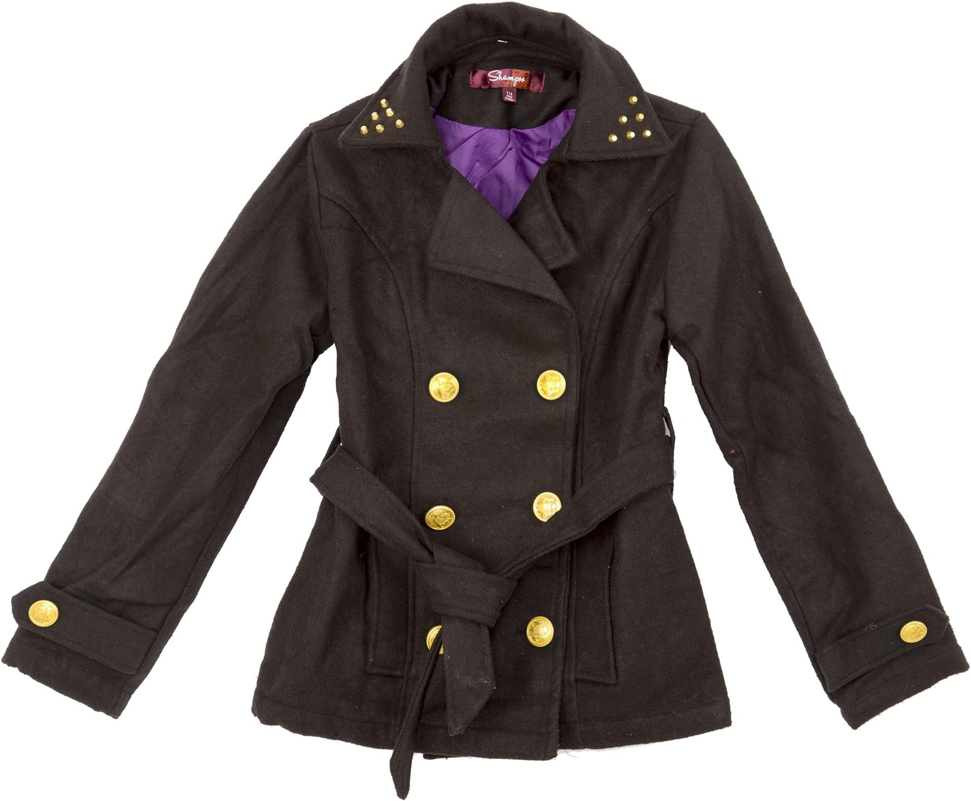 Shampoo Big Girls Wool Blend Coat with Gold Buttons and Studs (7-16)