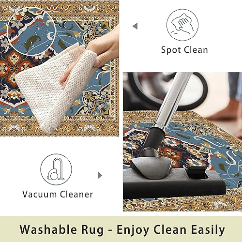 Miniatura 3 de Alfombra retro bohemia chic de 5 x 7 pies, lavable grande para sala de estar, ultra suave, antideslizante, alfombra de dormitorio, alfombra tribal